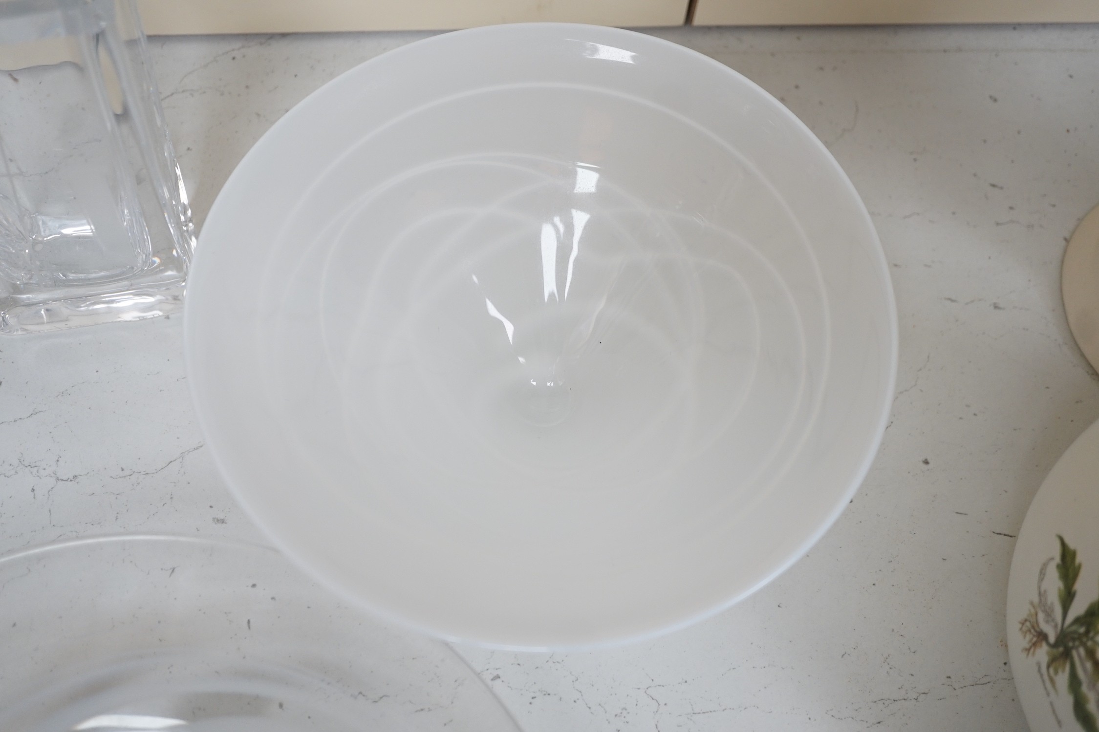 A Skruf Swedish glass posy vase, Anthony Stern bowl and one other Swedish bowl, tallest 16cm